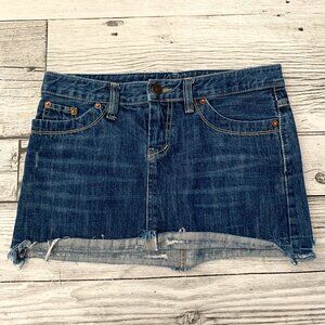 Free Jeans Vintage Denim Y2K Low Rise Distressed Frayed Micro Mini Jean Skirt